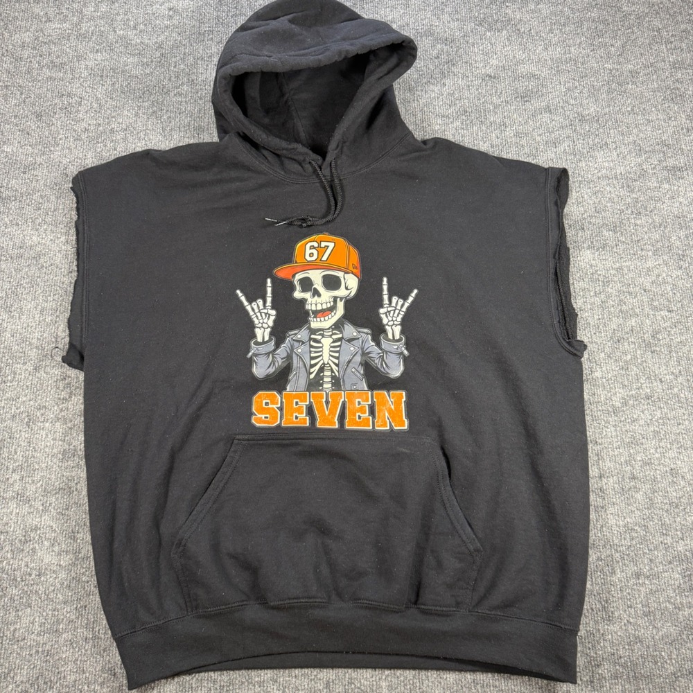 Seven Skeleton 67 Graphic Sleeveless Hoodie Black XL Skater Grunge Biker